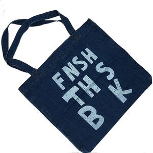 Minimalist Denim Tote Blue Canvas Book Worm Readers Bag School College Gifts